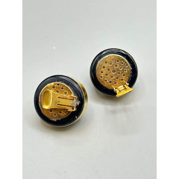 Vintage Dome Clip On Earrings with Bakelite & Gold Tone Finish Bold Design - Picture 6 of 7